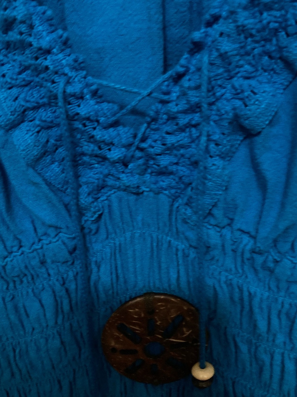 Aqua blue medium cotton gauze Tulum asymmetrical dress with embroidery
